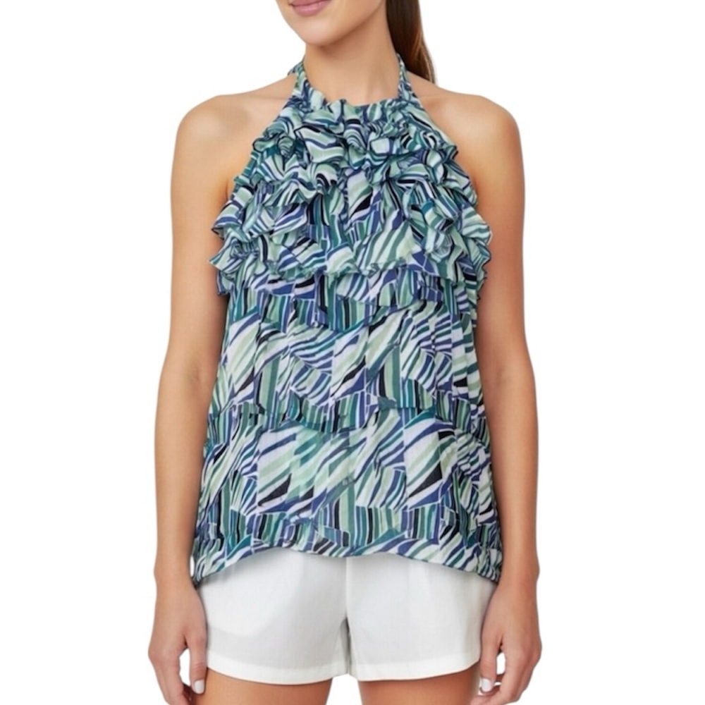 BANANA REPUBLIC Geo Print Ruffle Front Halter Top